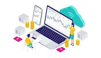 Education cryptocurrency, bitcoin, ethereum, cardano, blockchain, mining, technology, internet IoT, security, mobile dashboard isometric 3d flat illustration vector design cpu computer.