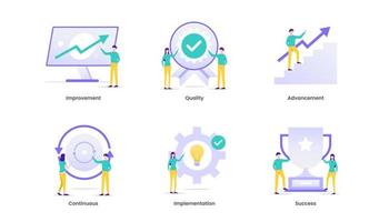 Kaizen Vector Illustration concept web icon. Banner with icons and keywords. Business philosophy and corporate strategy concept of continual improvement.