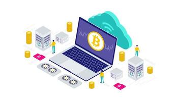 cryptocurrency, bitcoin, blockchain, minería, tecnología, internet iot isométrico 3d diseño vectorial de ilustración plana. adecuado para interfaz de usuario, ui, ux, web, móvil, banner e infografía. vector