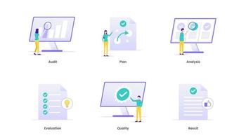 Assessment Analysis Evaluation Measure Business Analytics Vector Illustration Concept with icons. Suitable for ui, ux, web, mobile, banner and infographic.