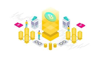 Cryptocurrency, bitcoin, blockchain, mining, technology, internet IoT, security, dashboard isometric 3d flat illustration vector design.
