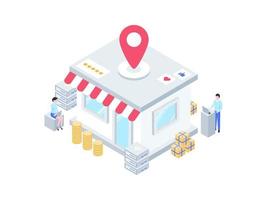 Business Offline Store Location Isometric Illustration. Suitable for Mobile App, Website, Banner, Diagrams, Infographics, and Other Graphic Assets. vector
