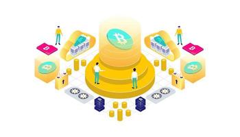 Cryptocurrency, bitcoin, blockchain, mining, technology, internet IoT, security, dashboard isometric 3d flat illustration vector design.