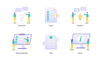 Meeting Vector Illustration concept web icon. Banner with icons and keywords. Business, management and corporate strategy concept of continual improvement.