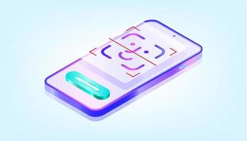 Online mobile app face id scanner. Biometric technology for recognition. 3D Gradient Web Vector Illustrations. Suitable for ui, ux, web, mobile, banner and infographic.