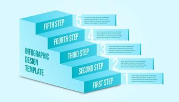 Business infographic five steps. Modern timeline infographic template with tosca or blue color theme. vector