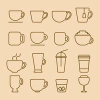 conjunto simple de iconos vectoriales relacionados con el café y el té. conjunto de iconos de tazas de café de contorno. vector