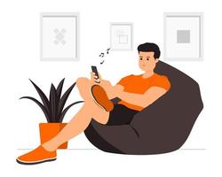 hombre relajante con ilustración de teléfono vector