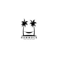 diseño de logotipo de hamaca con palmeras al aire libre vector