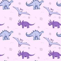 Dino background. Seamless pattern with dinosaurs, baby pattern. Cute vector texture for kids bedding, fabric, wallpaper, wrapping paper, textile, t-shirt print. Cartoon style, vector.