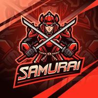 samurai warrior esport mascot diseño de logotipo vector