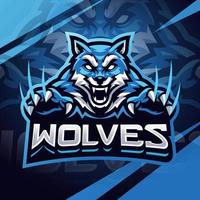 diseño de logotipo de mascota de esport de lobos vector