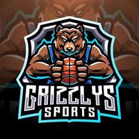 diseño de logotipo de mascota deportiva grizzly vector