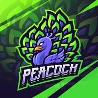 diseño de logotipo de mascota de esport de pavo real vector