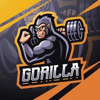 Gorilla muscle esport mascot logo design vector