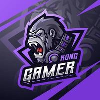 diseño de logotipo de mascota de esport de jugador de kong vector