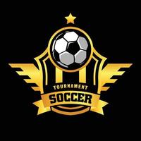 Soccer Gold color Football Badge Logo Design Templates Sport Team Identity Vector Illustrations isolated on black Background