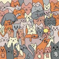 Lots of cute colorful cats. Background from cats. Cute and funny cats doodle vector set. Collection of cartoon cat or kitten characters in flat style in different poses