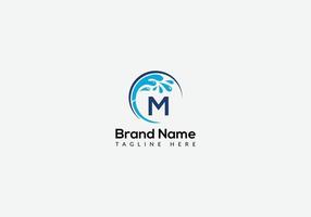 Maid Cleaning Logo On Letter M. Clean House Sign, Fresh Clean Logo Cleaning Brush and Water Drop Concept Template vector