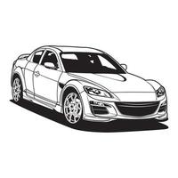 ilustración de vector de coche de vista en blanco y negro para diseño conceptual