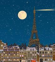 Christmas in Paris, Eiffel Tower at full moon. Vector. vector