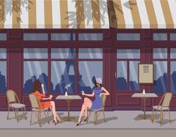 Cafe in Paris, in the summer. The Eiffel Tower is reflected. Vector. vector