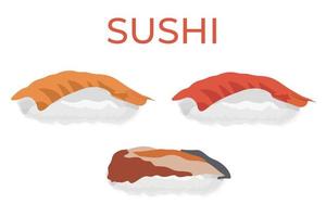 sushi, comida tradicional japonesa. grupo de mariscos asiáticos. plantilla para restaurante de sushi, café, entrega o su negocio vector