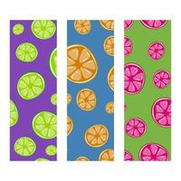 Three citrus fruit colored seamless pattern set vector