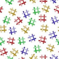 Seamless pattern of colored hashtags on white backgound vector