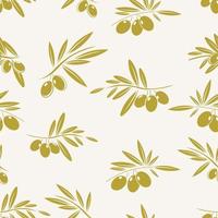 Seamless background of different green olive branch isolated on background vector