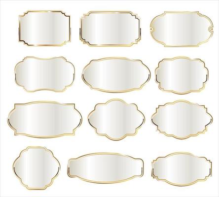 Blank white labels with golden frames vintage vector collection