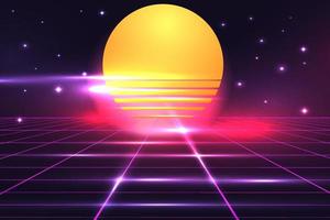 Retro Sci-Fi Background Futuristic landscape of the 80s. Digital Cyber Surface. vector