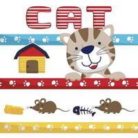 Vector of funny cat cartoon with twin mouse. Colorful striped on white background. Pet elements cartoon