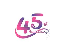 Logotipo de aniversario de 45 años. Diseño de plantilla del 45 aniversario para carteles creativos, folletos, folletos, tarjetas de invitación vector