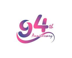 94 years anniversary logotype. 94th Anniversary template design for Creative poster, flyer, leaflet, invitation card vector