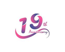 Logotipo de aniversario de 19 años. Diseño de plantilla del 19.º aniversario para afiches creativos, volantes, folletos, tarjetas de invitación vector