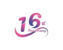 Logotipo de aniversario de 16 años. Diseño de plantilla del 16º aniversario para carteles creativos, volantes, folletos, tarjetas de invitación vector