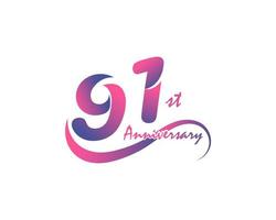 91 years anniversary logotype. 91st Anniversary template design for Creative poster, flyer, leaflet, invitation card vector