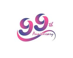 Logotipo de aniversario de 99 años. Diseño de plantilla del 99 aniversario para carteles creativos, folletos, folletos, tarjetas de invitación vector