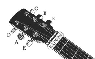 Guitar tuning. Black and white vector illustration