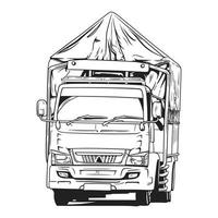 Logistic truck on road hand drawn vector line art illustration