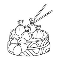 Dim Sam in hand drawn doodle style. Popular Asia food. Included Bun and Dumpling. vector