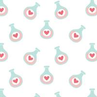 Seamless pattern with hearts and potion flask. Cartoon style. Romantic pattern.Vector illustration. vector