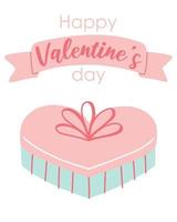 tarjeta de feliz día de san valentín. linda tarjeta con un regalo en forma de corazón. tarjeta romántica con caja de regalo. ilustración vectorial estilo plano dibujado a mano. vector