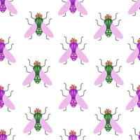 Fly insect, tsetse fly seamless pattern. Illustration for backgrounds, covers and packaging. Image can be used for greeting cards, posters, stickers and textile. Isolated on white background. vector