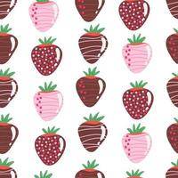 Strawberries in chocolate seamless pattern. Illustration for backgrounds, covers and packaging. Image can be used for greeting card, poster, sticker and textile. Isolated on white background. vector