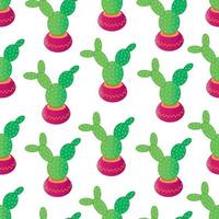 Flat cactus in a pot seamless pattern. Illustration for printing, backgrounds, covers and packaging. Image can be used for greeting cards, posters and textile. Isolated on white background. vector