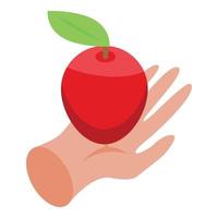 icono de mano de manzana, estilo isométrico vector