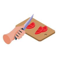 Cutting food hand icon, isometric style vector