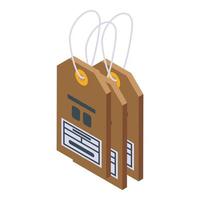 Purchase history tags icon, isometric style vector